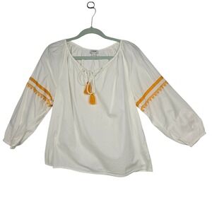 J.Crew Womens White Cotton Embroidered Tassel Peasant Blouse Top Small White
